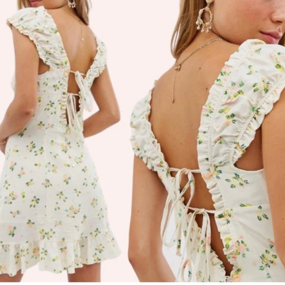 Free People Green and Yellow Ruffled Backless Sundress Size S